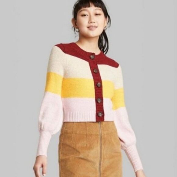 Wild Fable Colorblock Cropped Cardigan Sweater - Picture 1 of 9